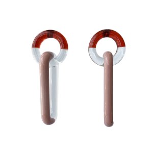 画像1: TwoTone Glass Chain Earrings -  Red&Pink -