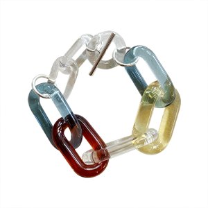 画像1: Glass Chain Silver Bracelet Mix Color