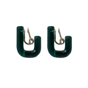 画像1: Glass Hoop U Earrings / Green