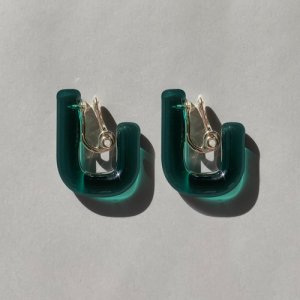 画像2: Glass Hoop U Earrings / Green