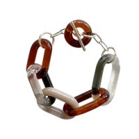 Glass Chain Silver Bracelet Brown
