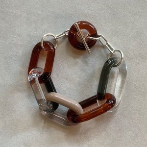 画像2: Glass Chain Silver Bracelet Brown