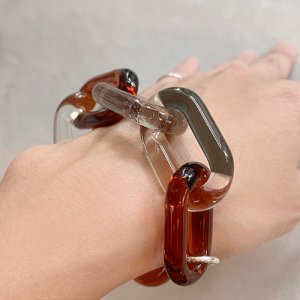 画像3: Glass Chain Silver Bracelet Brown