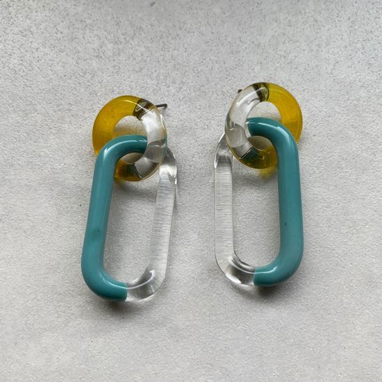 TwoTone Glass Chain Earrings - Yellow&Blue - - YAGA