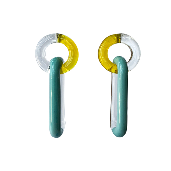 TwoTone Glass Chain Earrings - Yellow&Blue - - YAGA