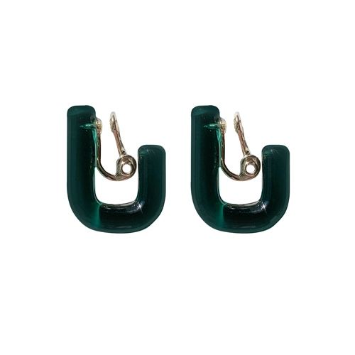 Glass Hoop U Earrings / Green - YAGA