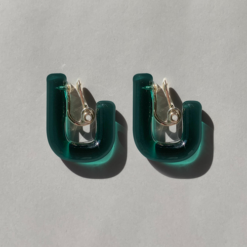 Glass Hoop U Earrings / Green - YAGA
