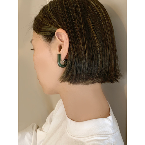 Glass Hoop U Earrings / Green - YAGA